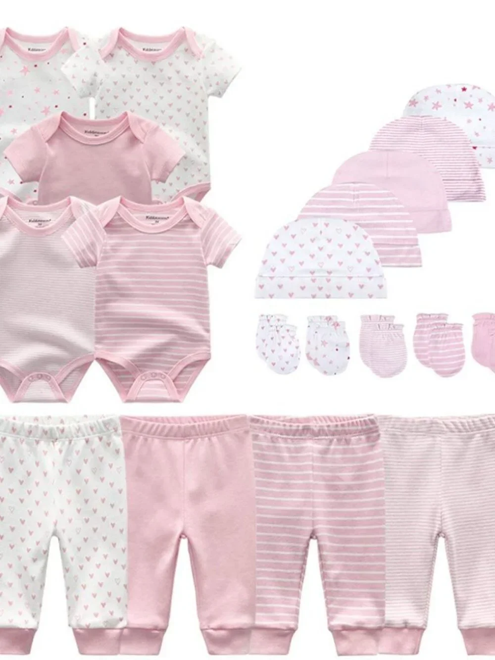 Baby Bodysuit Set Pink 3 Months 20-Piece Bodysuits Pants Hats Mittens